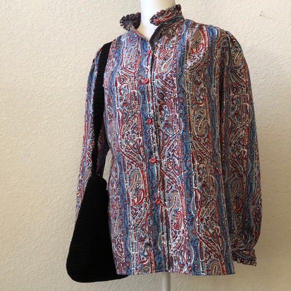 Ruggeri Vintage Blouse Paisley w/Ruffle Collar L - Picture 2 of 7